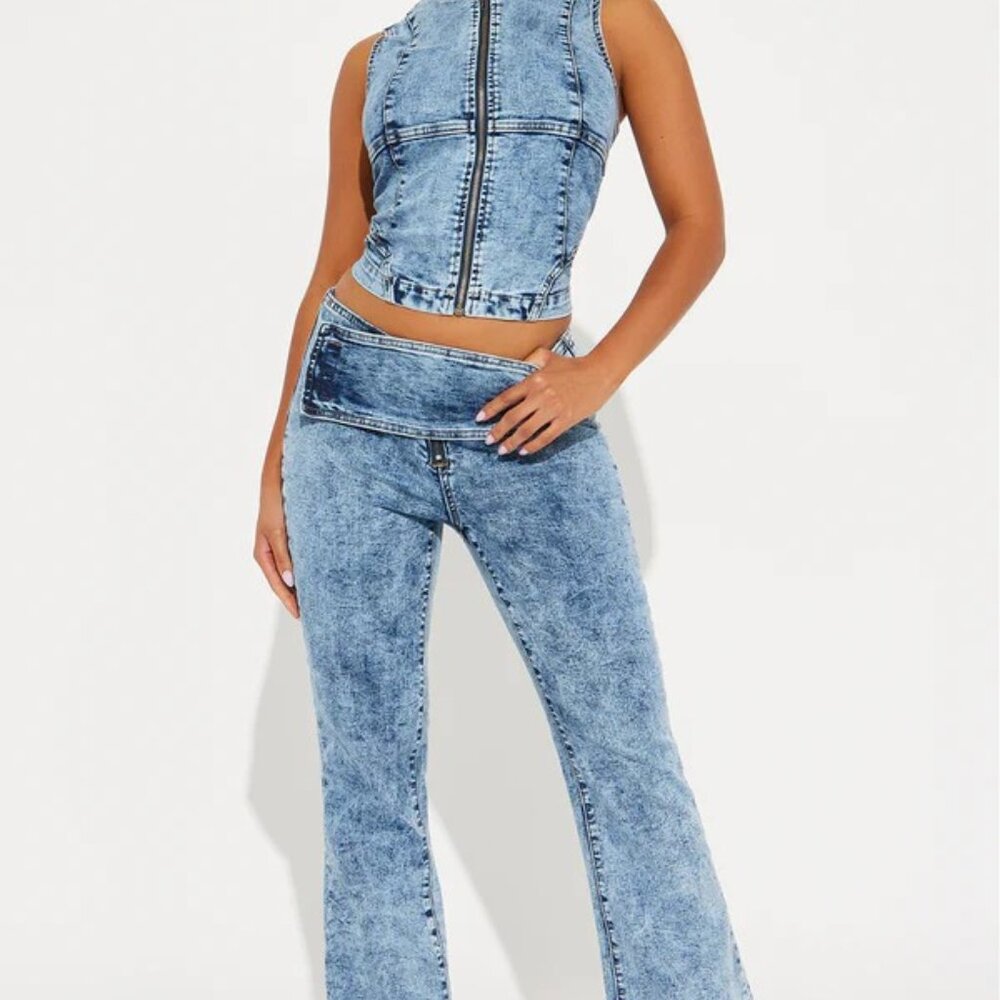Washed Denim Pant Set